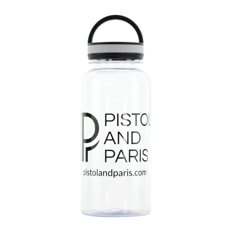 white pistol and paris water bottle acrylic water bottle