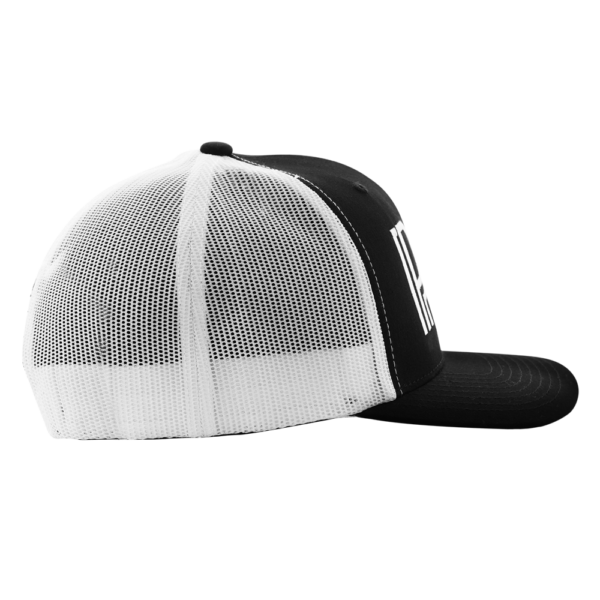 black and white pistol and paris trucker hat