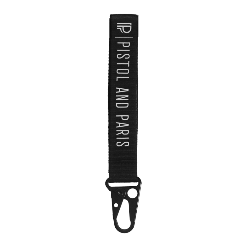 pistol and paris black lanyard with metal clip