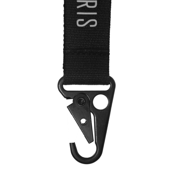 open metal clip of black pistol and paris lanyard