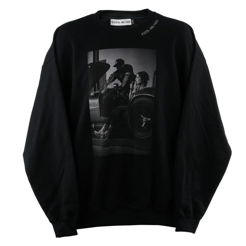Pistol and Paris unisex black crew sweatshirt image